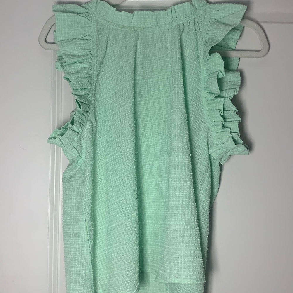 Mint Ruffle Sleeve Blouse